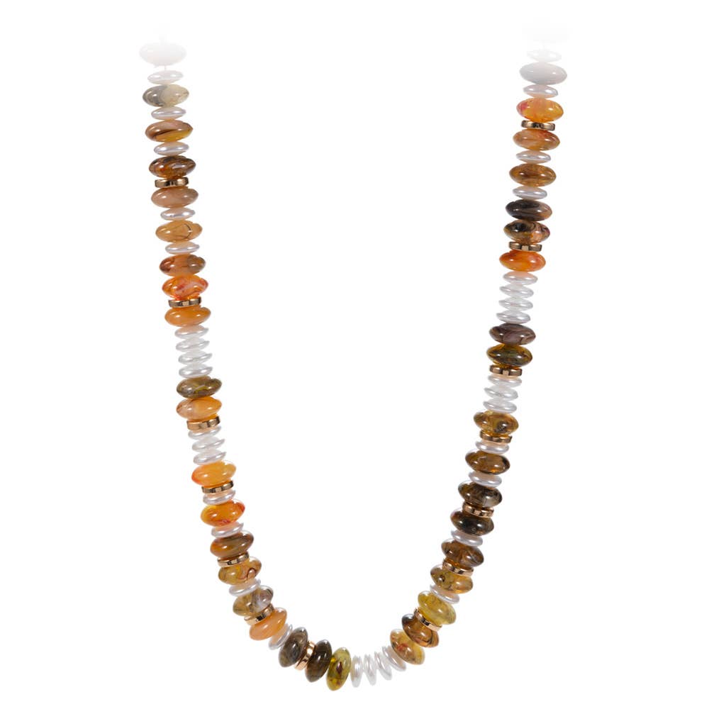 Marbled Round Shaped Beads Pearl Beaded Necklace