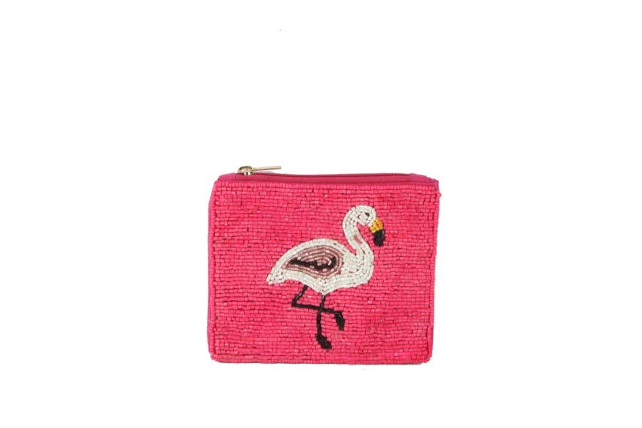 Ladies Fuchsia FLAMINGO Fully Beaded Coin