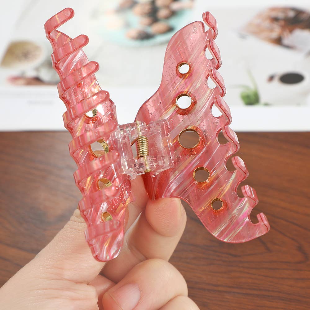 Glittery Striped Metal Eyelets Accents Hair Claw Clip