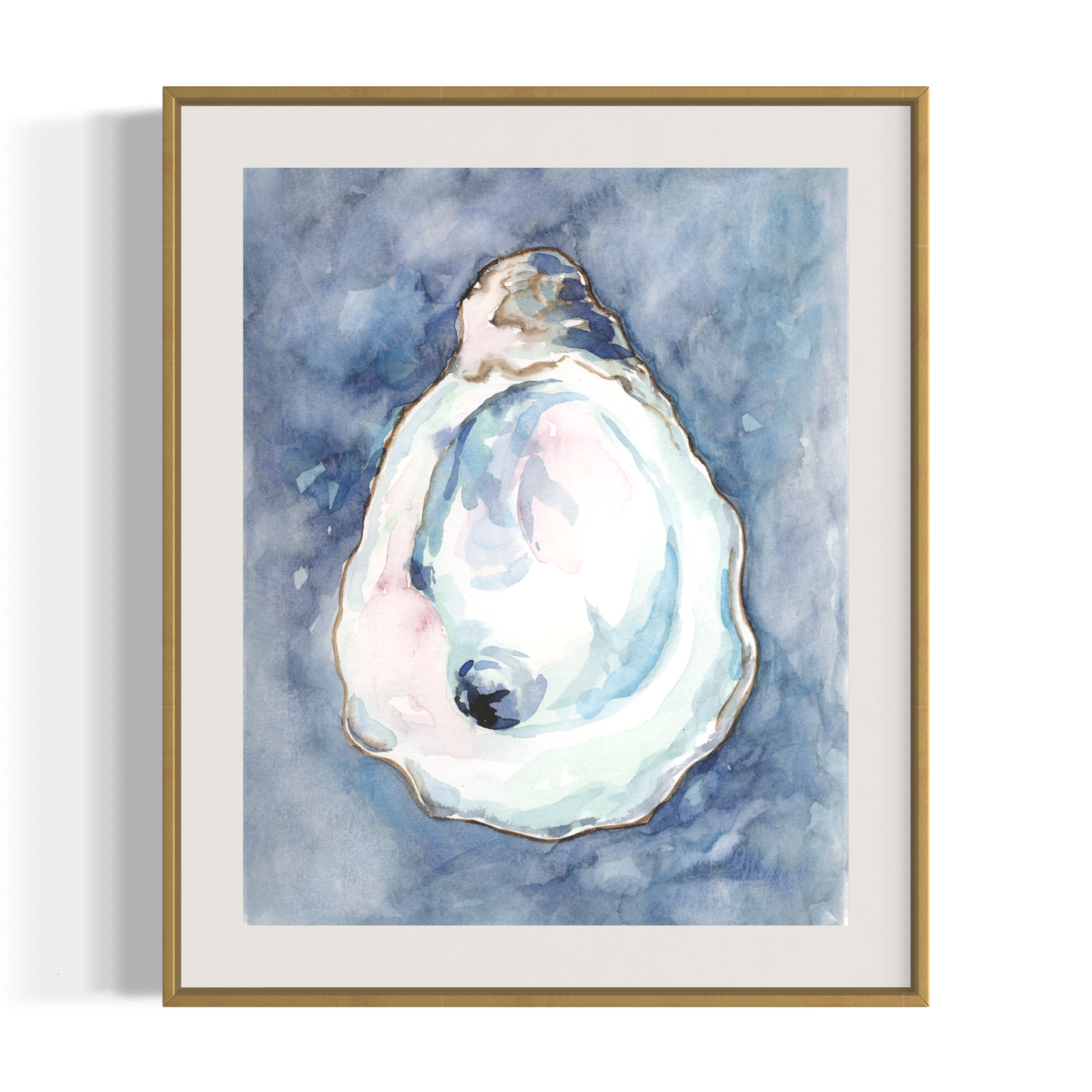 Oyster Shell Watercolor Print – Deep Blue Coastal Wall Art