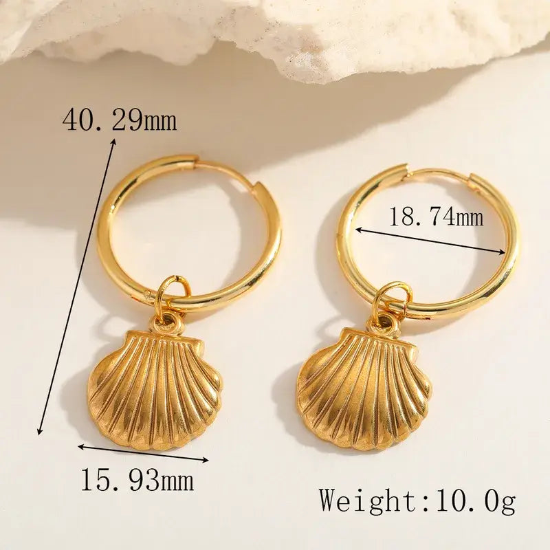 18K Plated Stainless Steel Sea Shell Earrings Jewelry