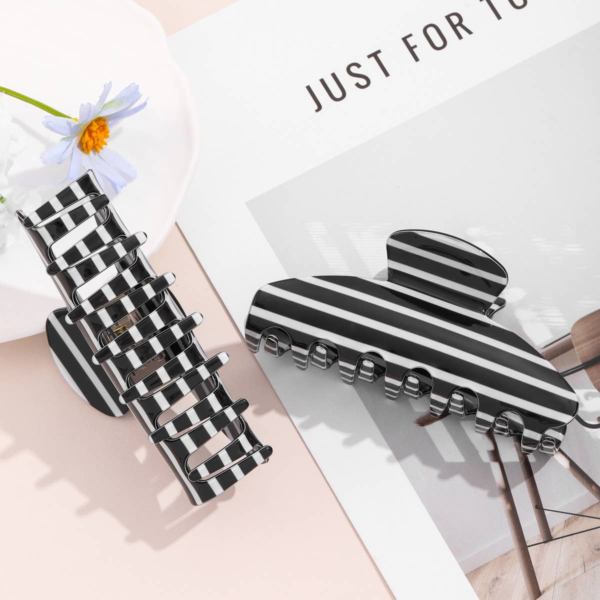 Black & White Horizontal Stripe Hair Claw Clip