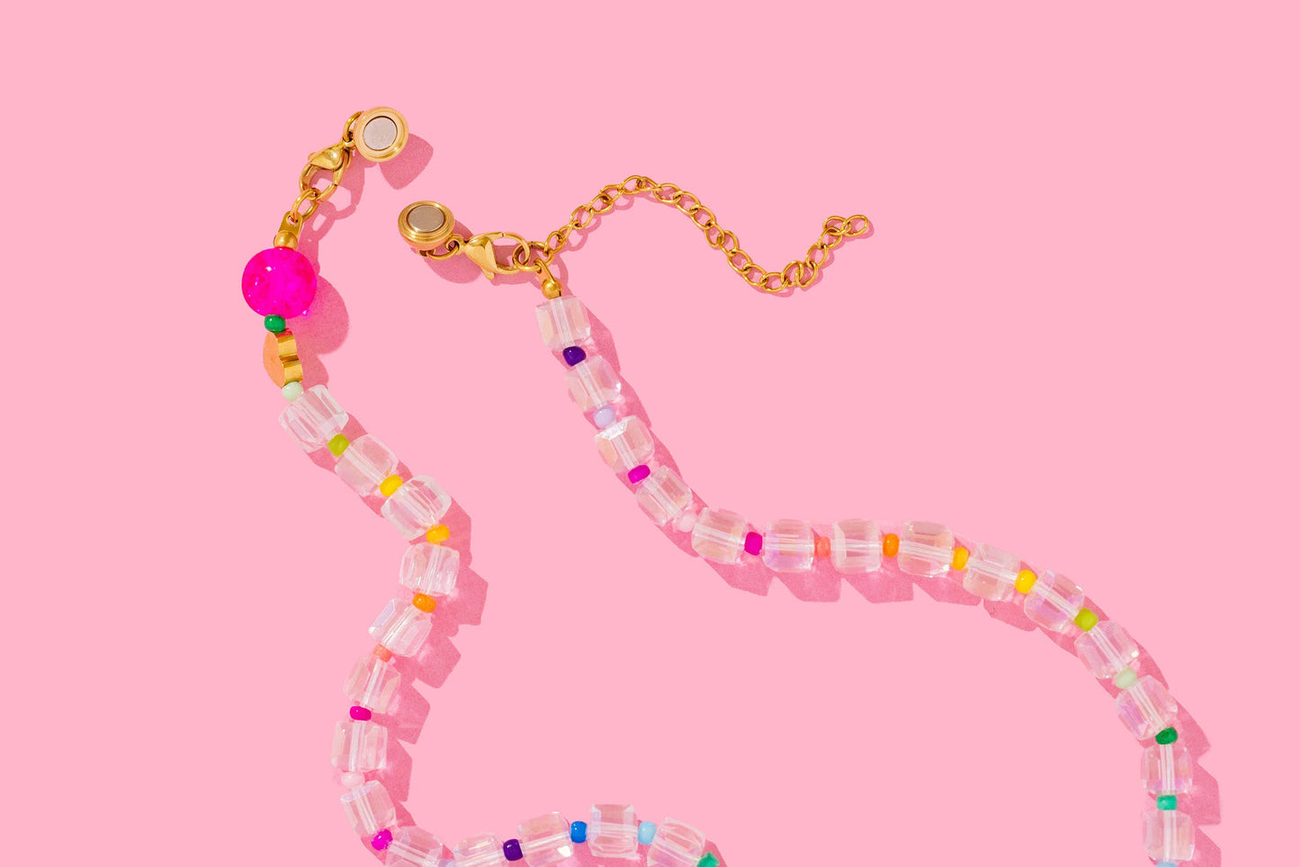 Beaded Necklace - Pink w/ Purple Opal Heart - Karley