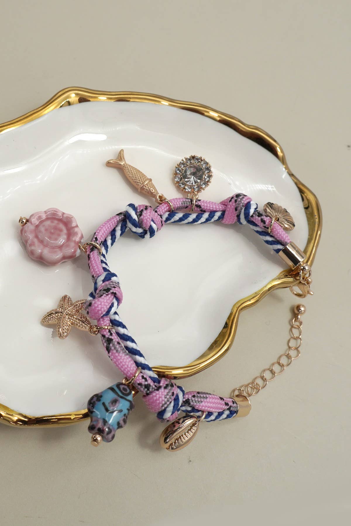 Fish Porcelain Rhinestone Charm Bracelet