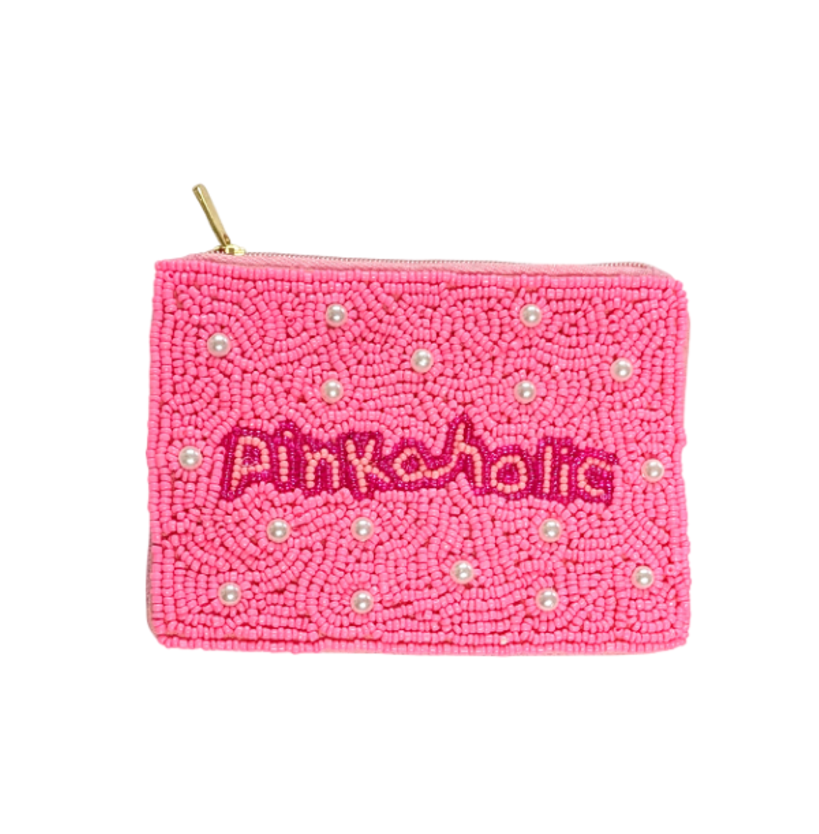 Ladies Pinkaholic Themed Beaded Coin Purse
