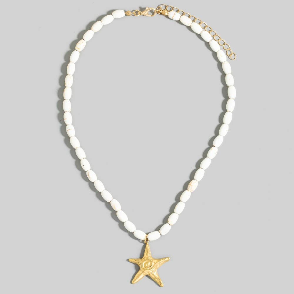Swirl Starfish Pendant Oval Beaded Necklace