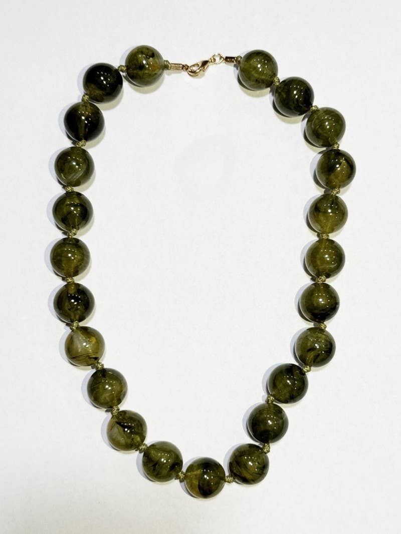NATURAL STONE AGATE GLASS STAINLESS STEEL NECKLACE