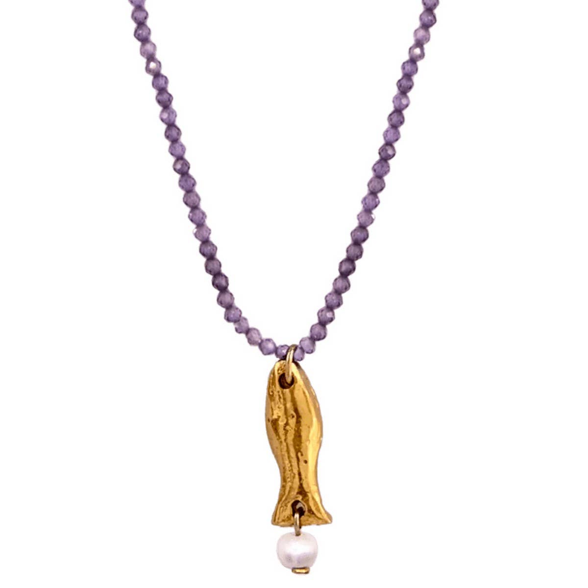 Gold Ocean Charms Necklace – Fish & Shell Beads_CWAJE4614