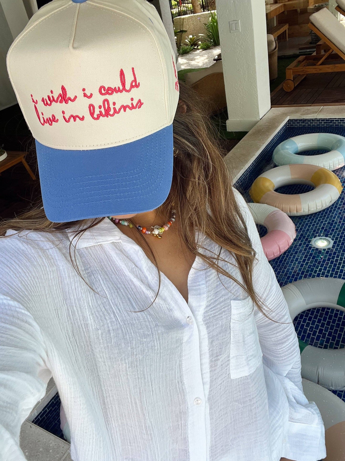 I Wish I Could Live in Bikinis - Periwinkle Vintage Trucker Hat