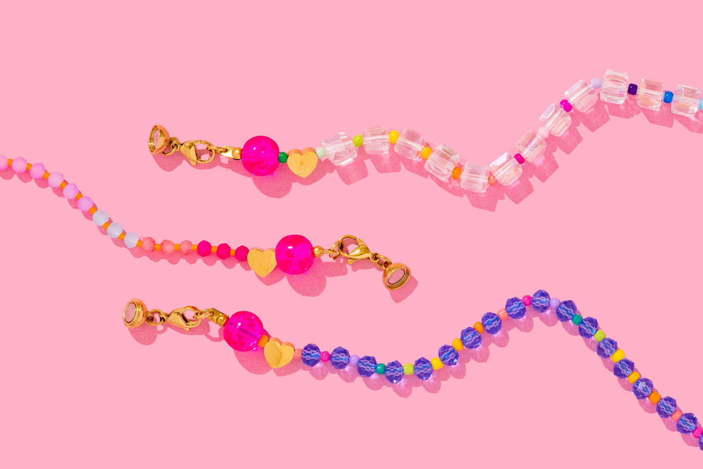 Beaded Necklace - Pink w/ Purple Opal Heart - Karley