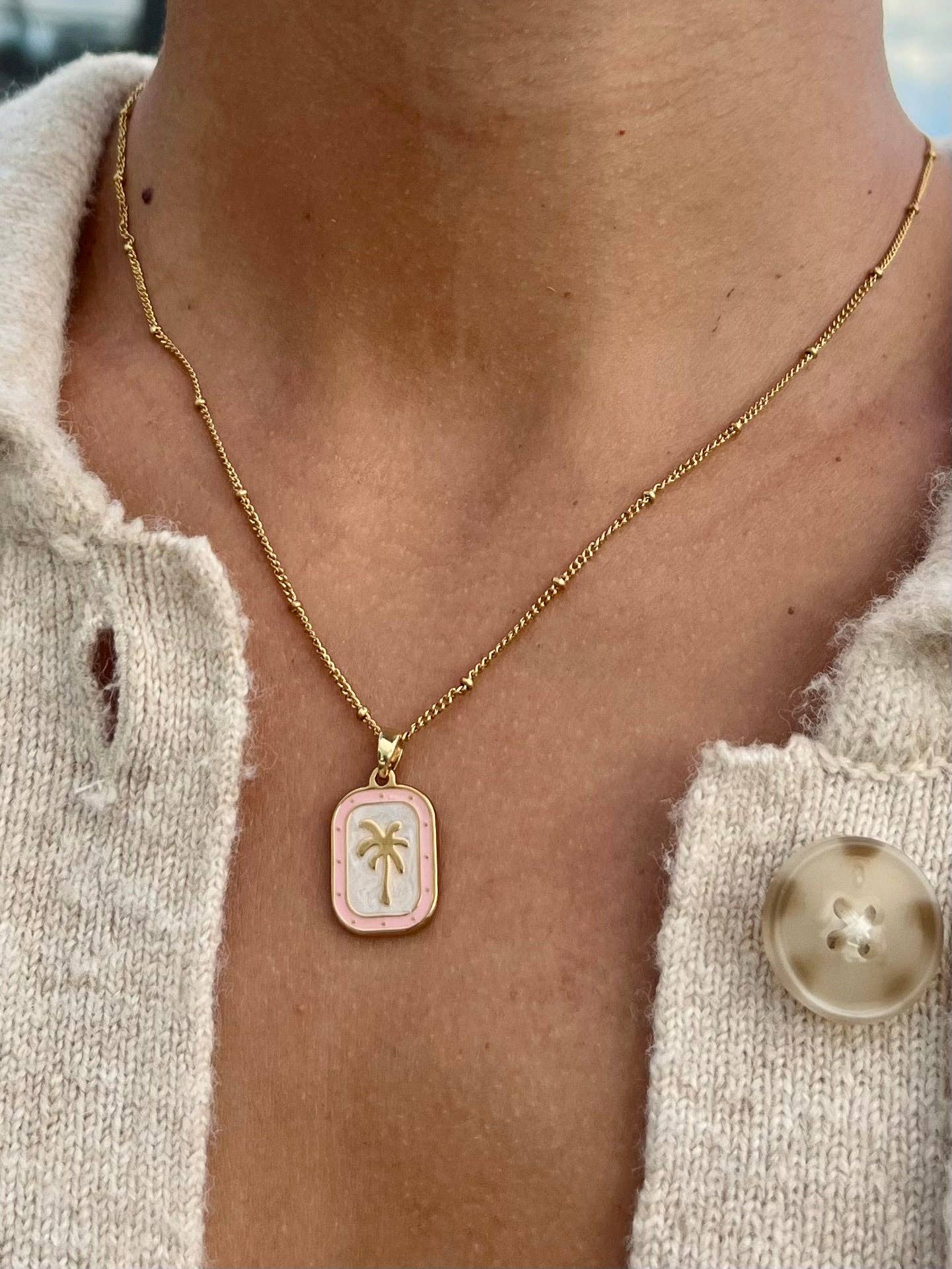 Pink Palms Necklace | Waterproof Boho Surfer Beach Jewelry