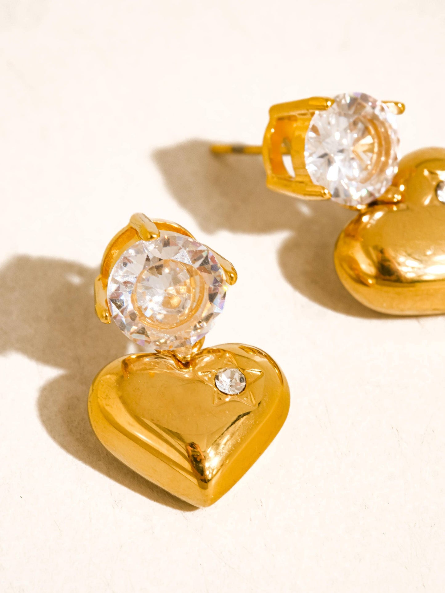 Annika 18K Gold Non-Tarnish CZ Heart Dangle Earring