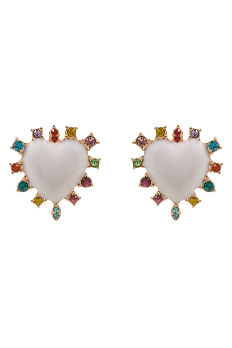 Valentines Heart Enamel Color Stones Post Earrings