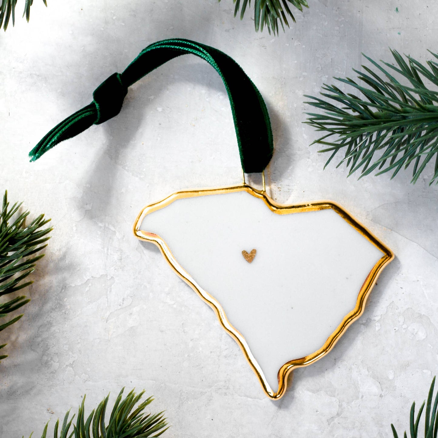 South Carolina Handmade Porcelain State Ornament w/Gold