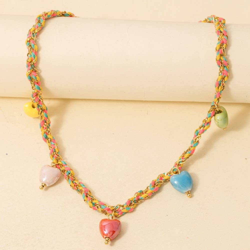 Stainless Steel Enamel Star Charms Cord And Chain Braided