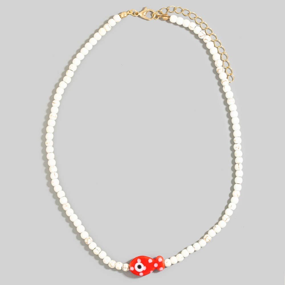 Ceramic Fish Pendant Ball Beaded Necklace