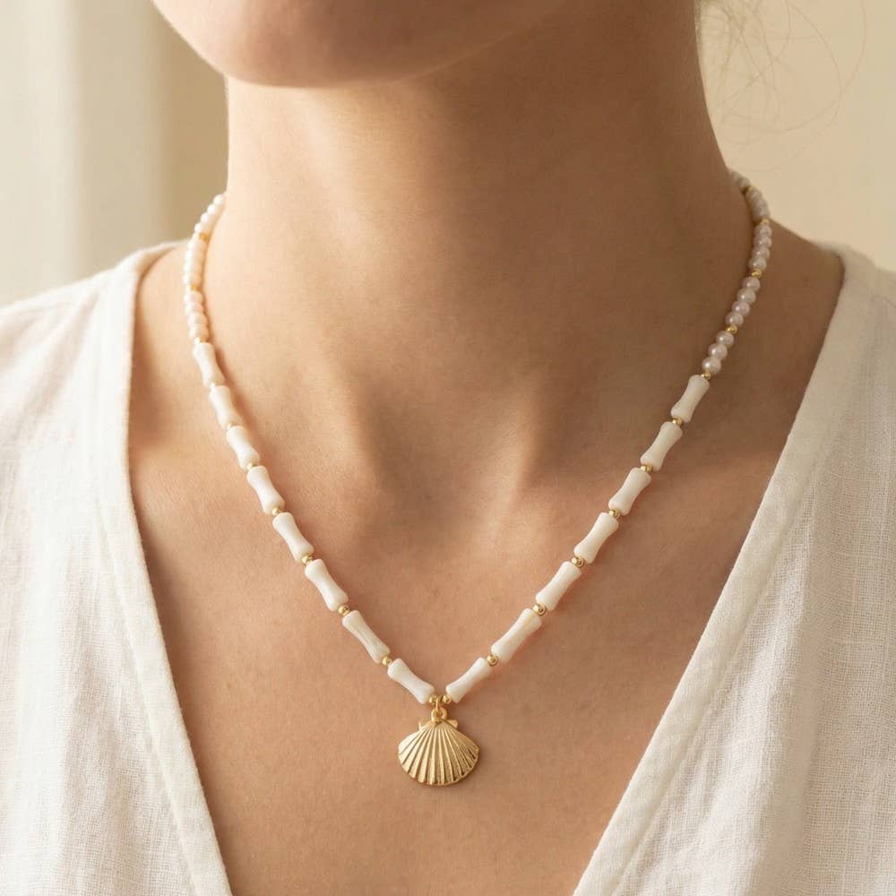 Sea Shell Charm Mother Of Pearl Mixed Beaded Necklace