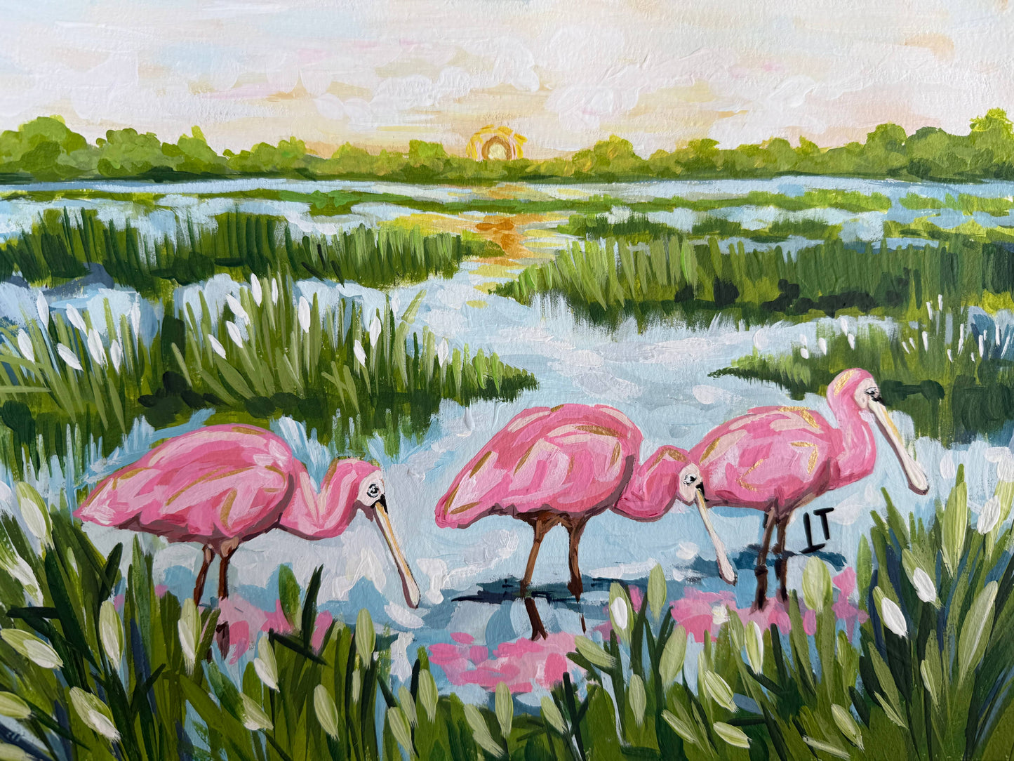 Coastal Print: Spoonbills at Sunset 