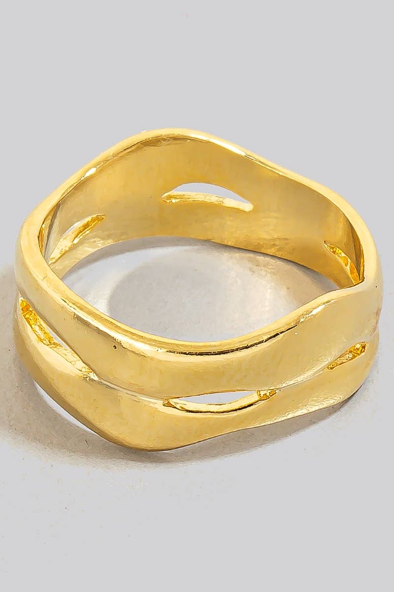 Gold Dipped Double Line Warped Metallic Ring