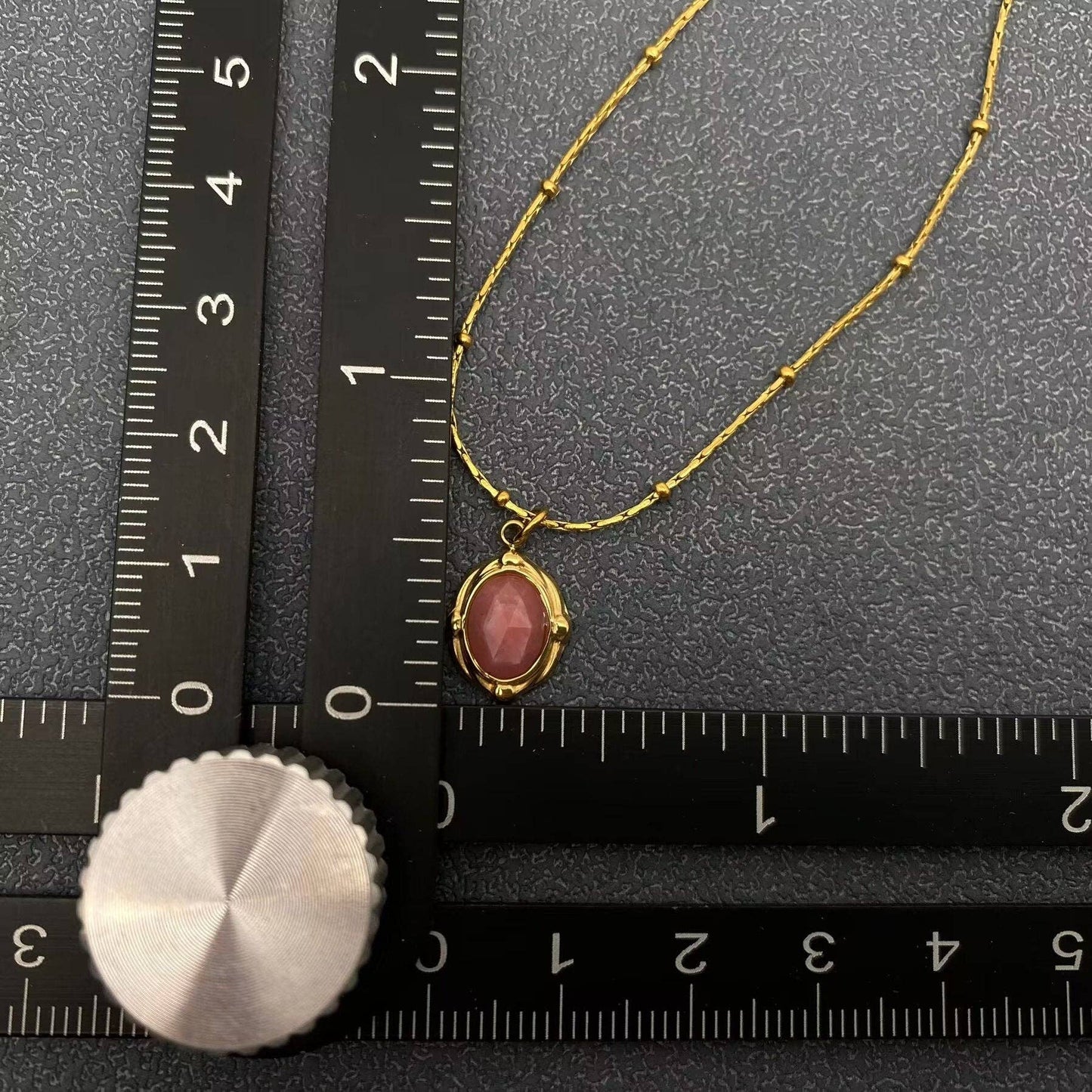 Geometric Rhodochrosite Charm 18K Golden Necklace