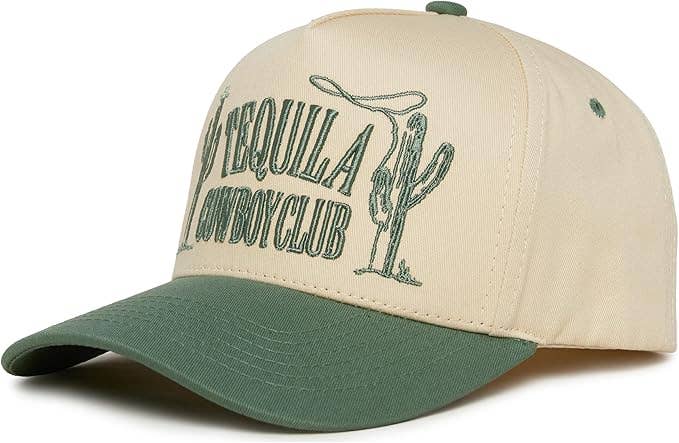 2-Tone 3D Embroidered Cap - Tequila Cowboy Club - Sage/Beige