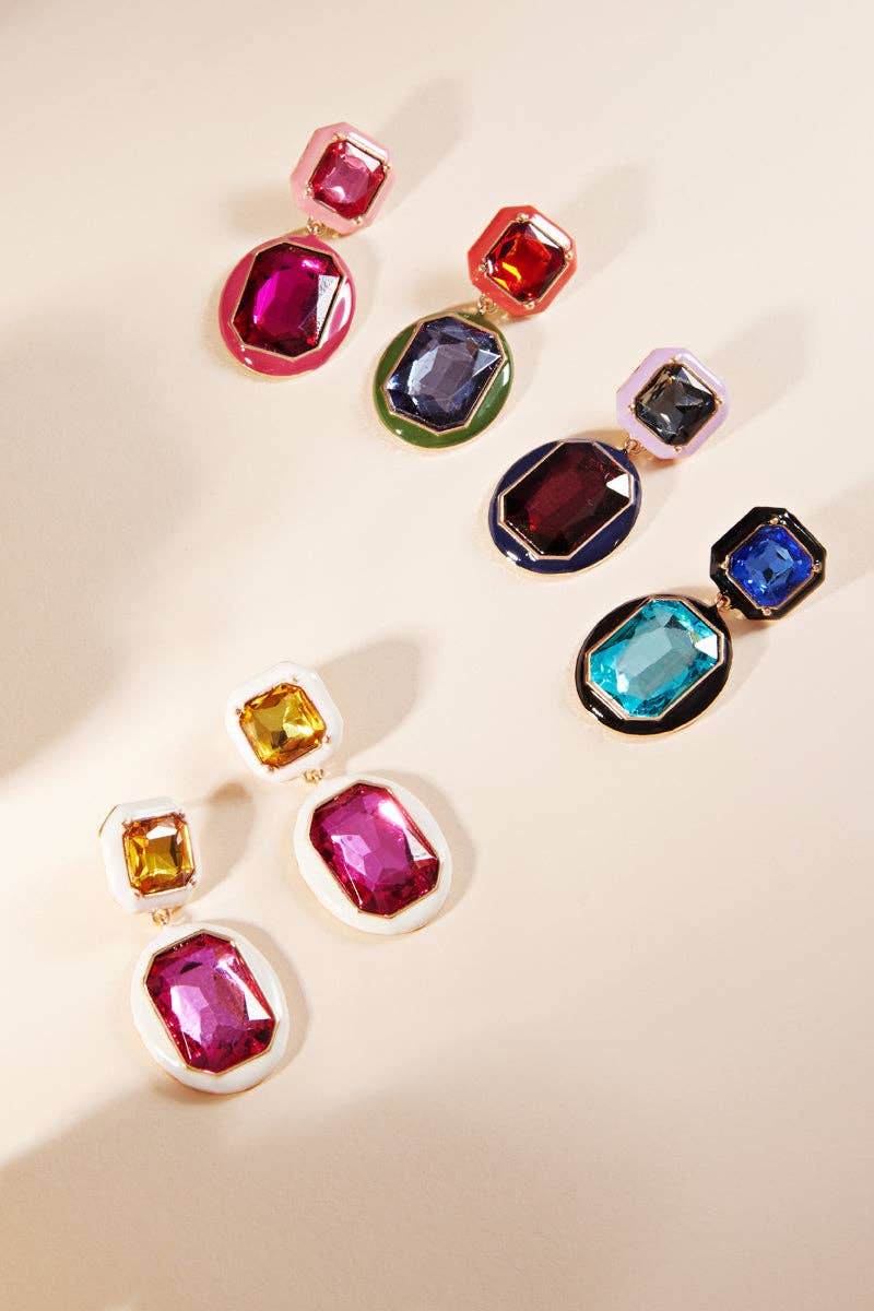 Square Shaped Multi Colored Glass Post Earrings