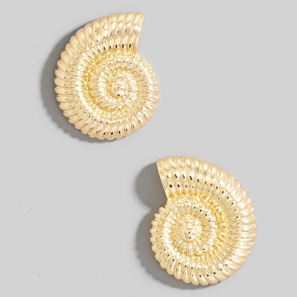 Ribbed Texture Nautilus Seashell Earrings
