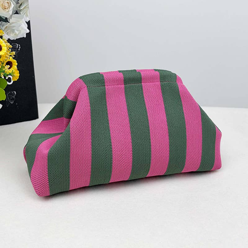Stripe Knit Cosmetic Bag Geo Pattern Storage Clutch