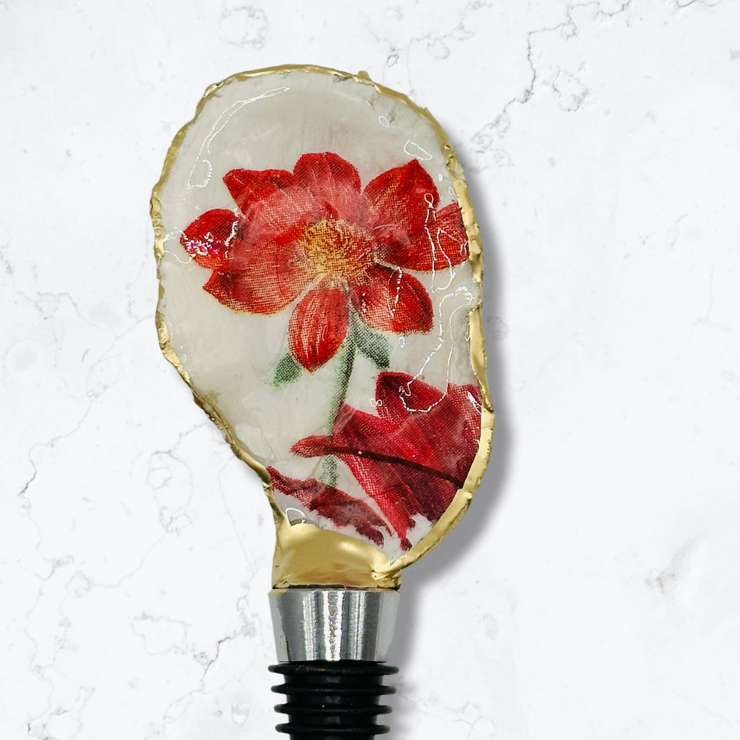 Vintage Red Dahlia Wine Stopper