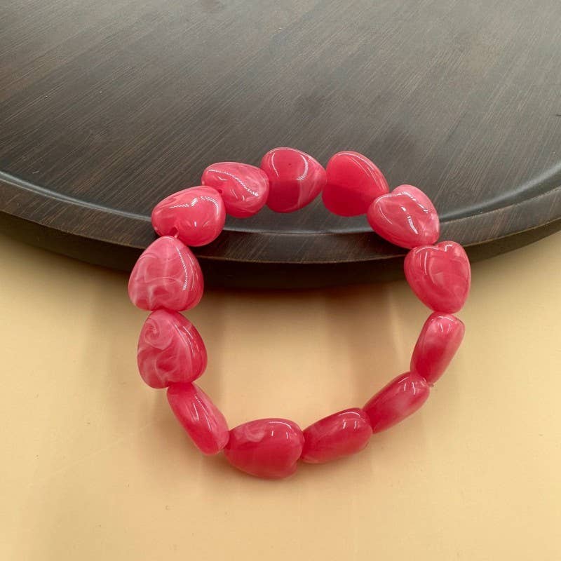 Color-Block Heart Beaded Resin Stretch Bracelet | 40B5251