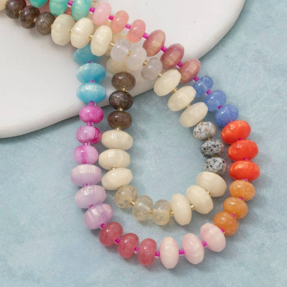 Mixed Glass And Resin Disc Beaded Necklace