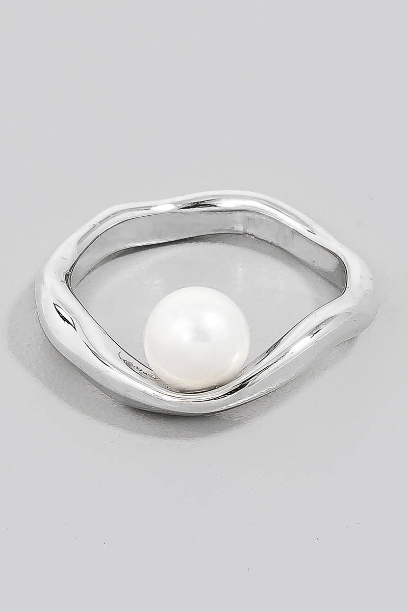 Pearl Stud Warped Metallic Band Ring