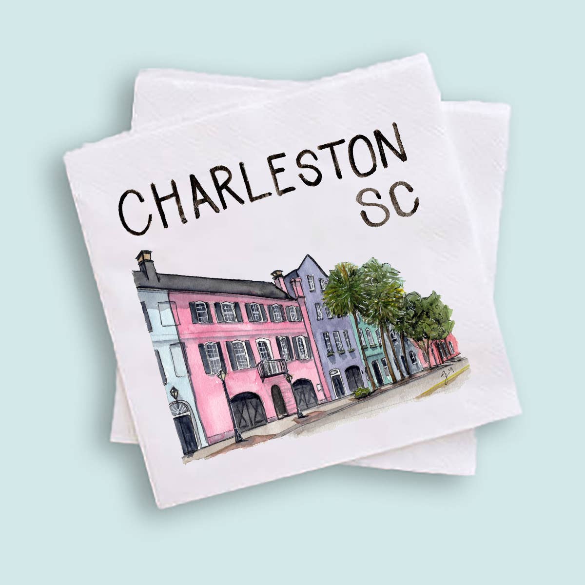 Charleston SC Rainbow Row Cocktail Napkins