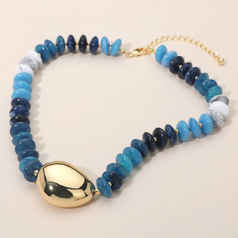 Chunky Pebble Resin Beaded Statement Necklace