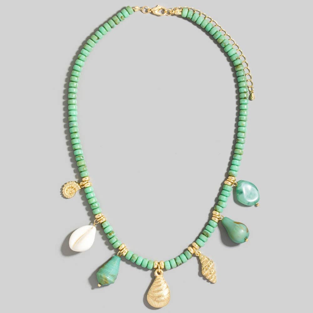 Stone Beads And Sea Life Charms Necklace