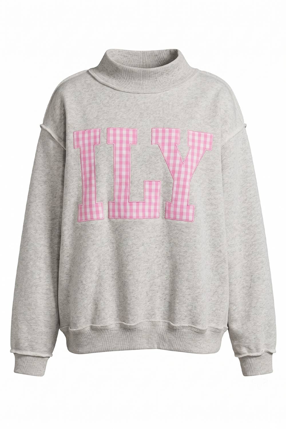 'ILY' Gingham-Patch Mock-Neck Sweatshirt