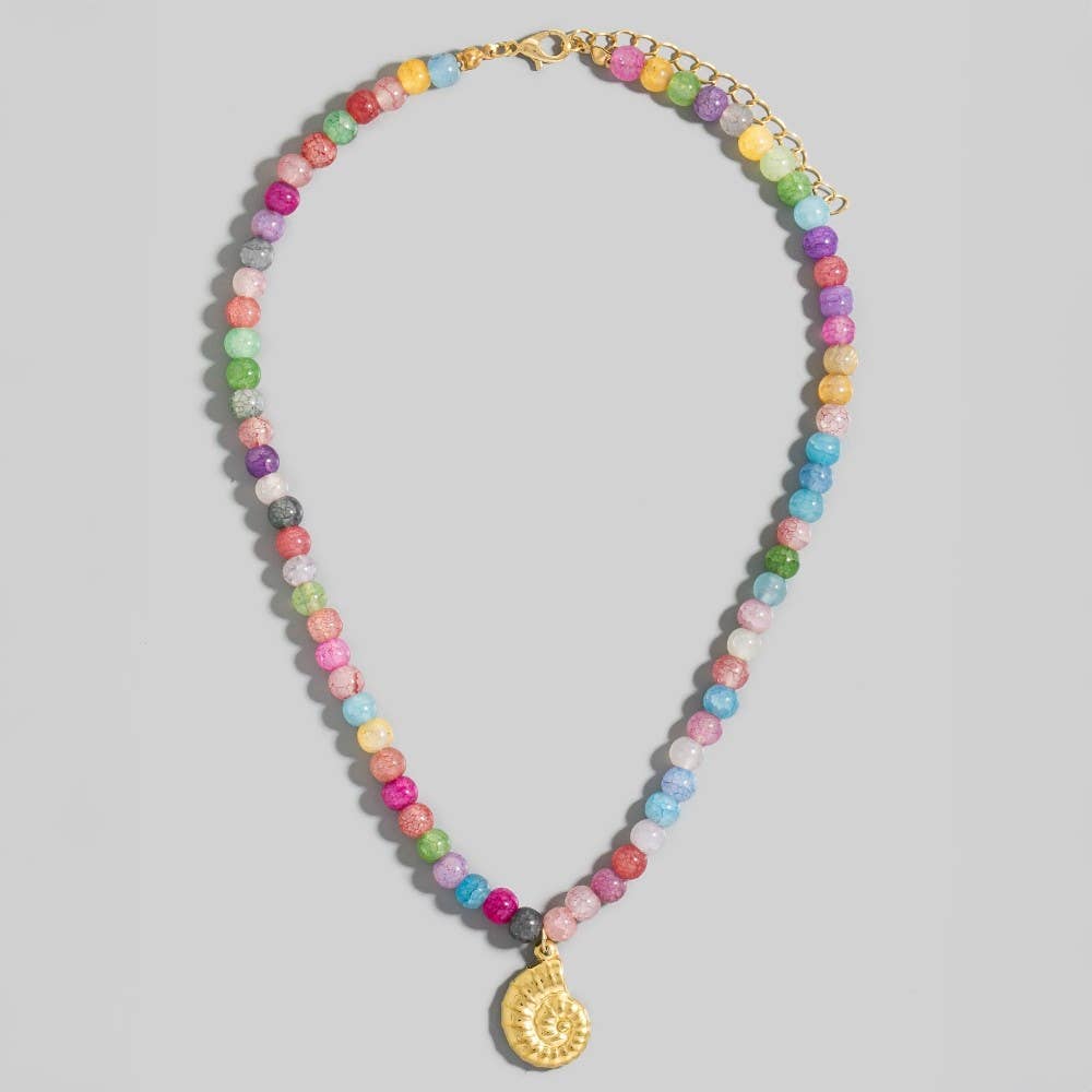 Spiral Shell Pendant Beaded Necklace