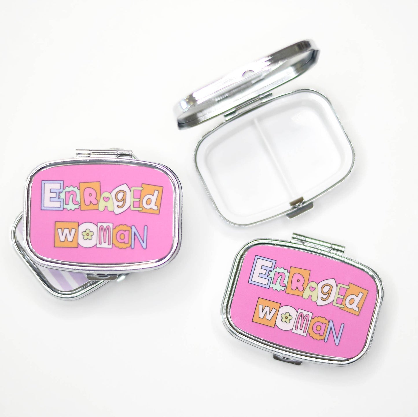 Funny Pill Box Compact Mirror Mental Health Gift Organizer