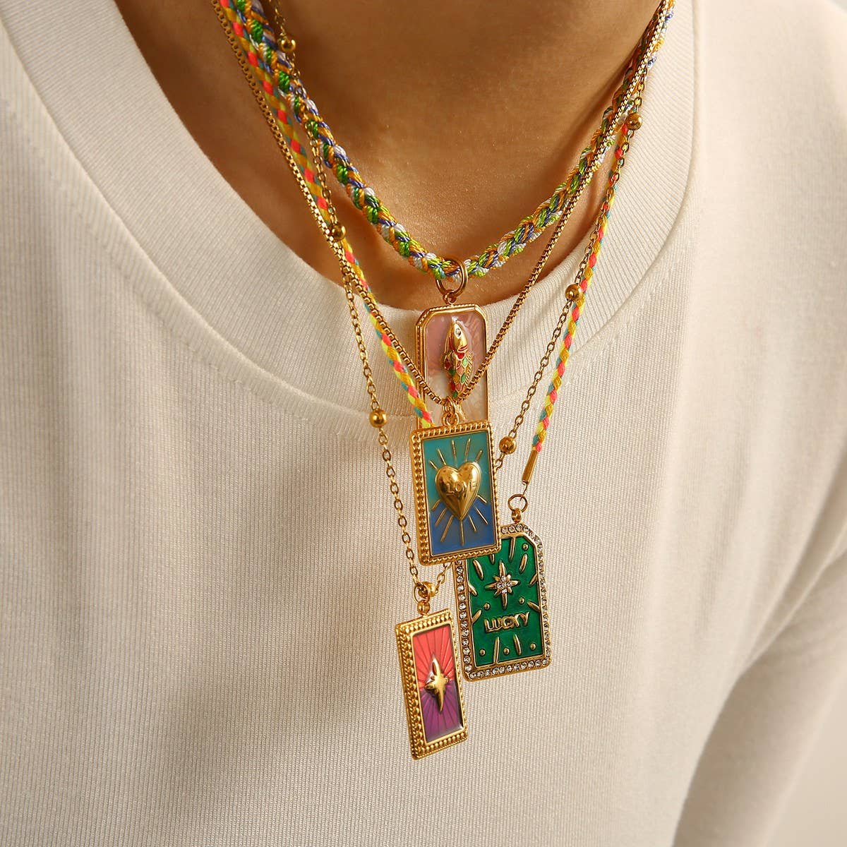 Vintage 18K Steel Tarot Card Pendant Necklace_CWMM8814