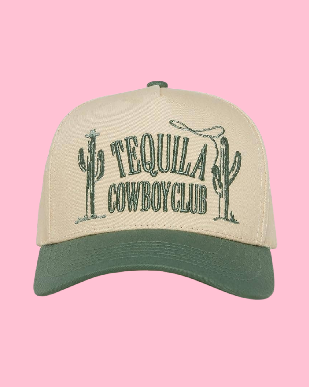 2-Tone 3D Embroidered Cap - Tequila Cowboy Club - Sage/Beige