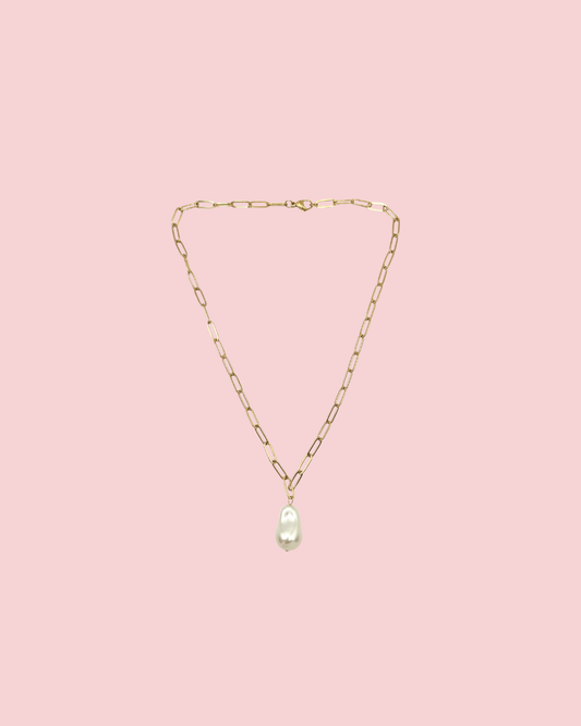 Pearl Nugget Paperclip Necklace