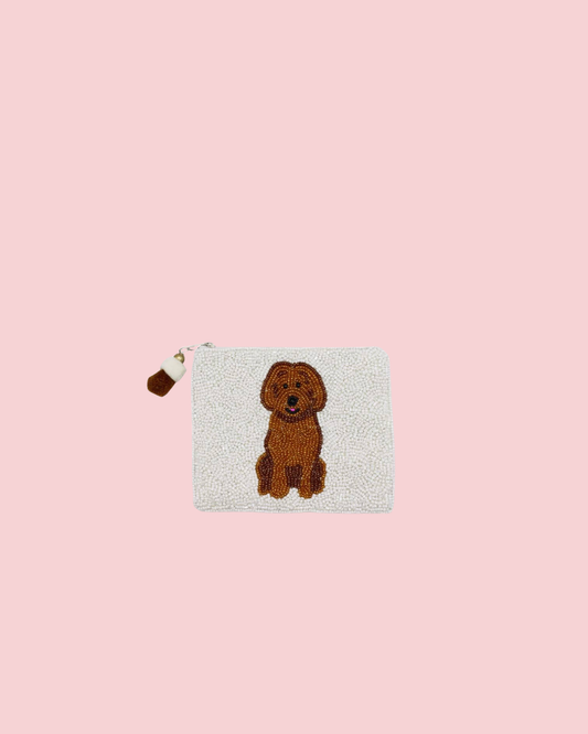 Golden Doodle Beaded Coin Pouch