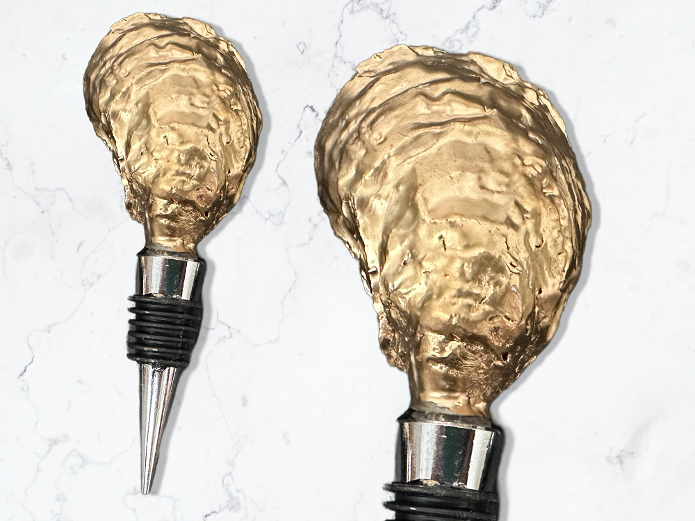 Tropical Palm Tree Oyster Shell Wine Stopper – Gold Rim