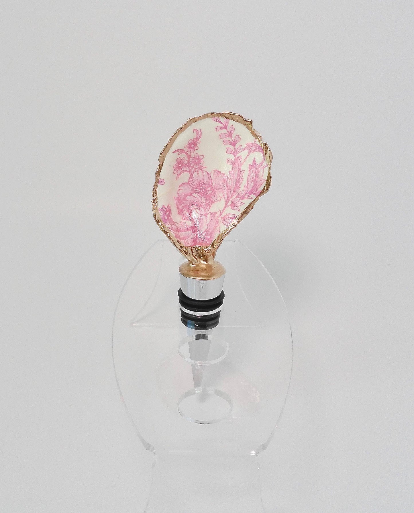 Pink Floral Oyster Dish/Wine Topper/Magnet