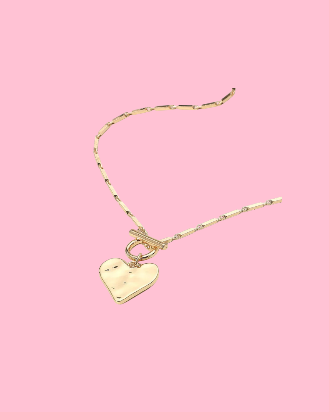 Hammered Metal Heart Pendant Toggle Necklace