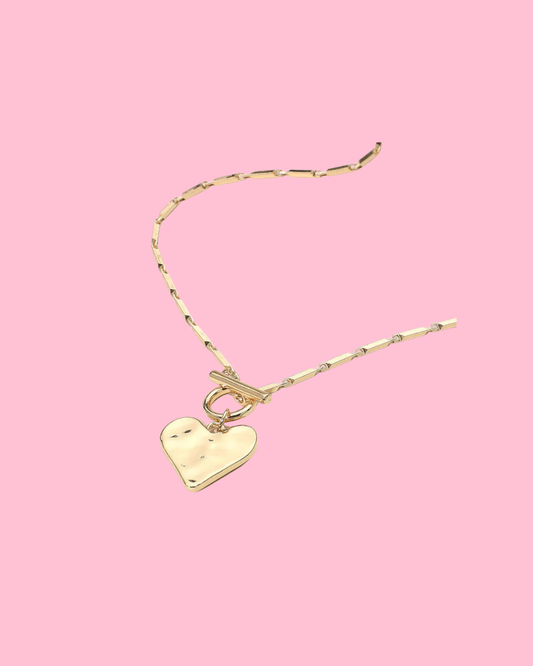 Hammered Metal Heart Pendant Toggle Necklace