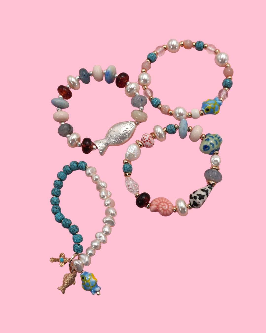 MULTI BEADED PORCELAIN FISH CERAMIC BRACELETS | 80B1365