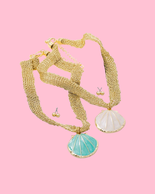 Enamel Seashell Pendant Multi Chain Necklace