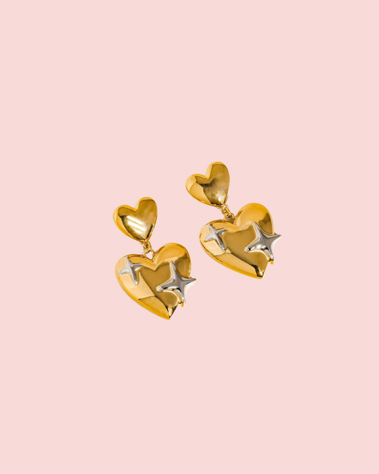 Auréole 18K Gold Non-Tarnish Heart & Star Dangle Earring