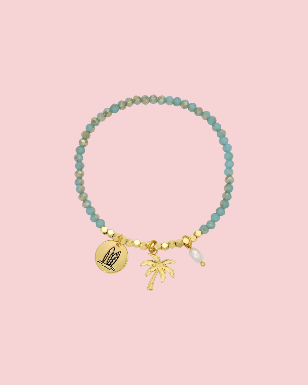 Surfboard and Palm Tree Stretch Charm Bracelet